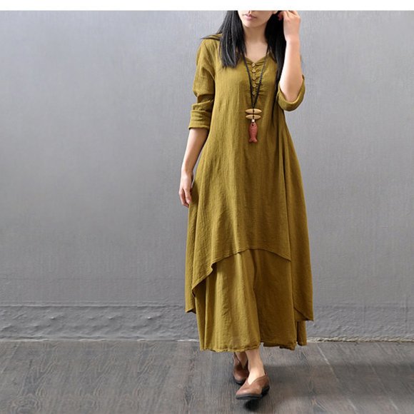 BOHO Waterfall Dress - Plus Size - Double Layered Hem Maxi Relaxed fit - Picture 7 of 12